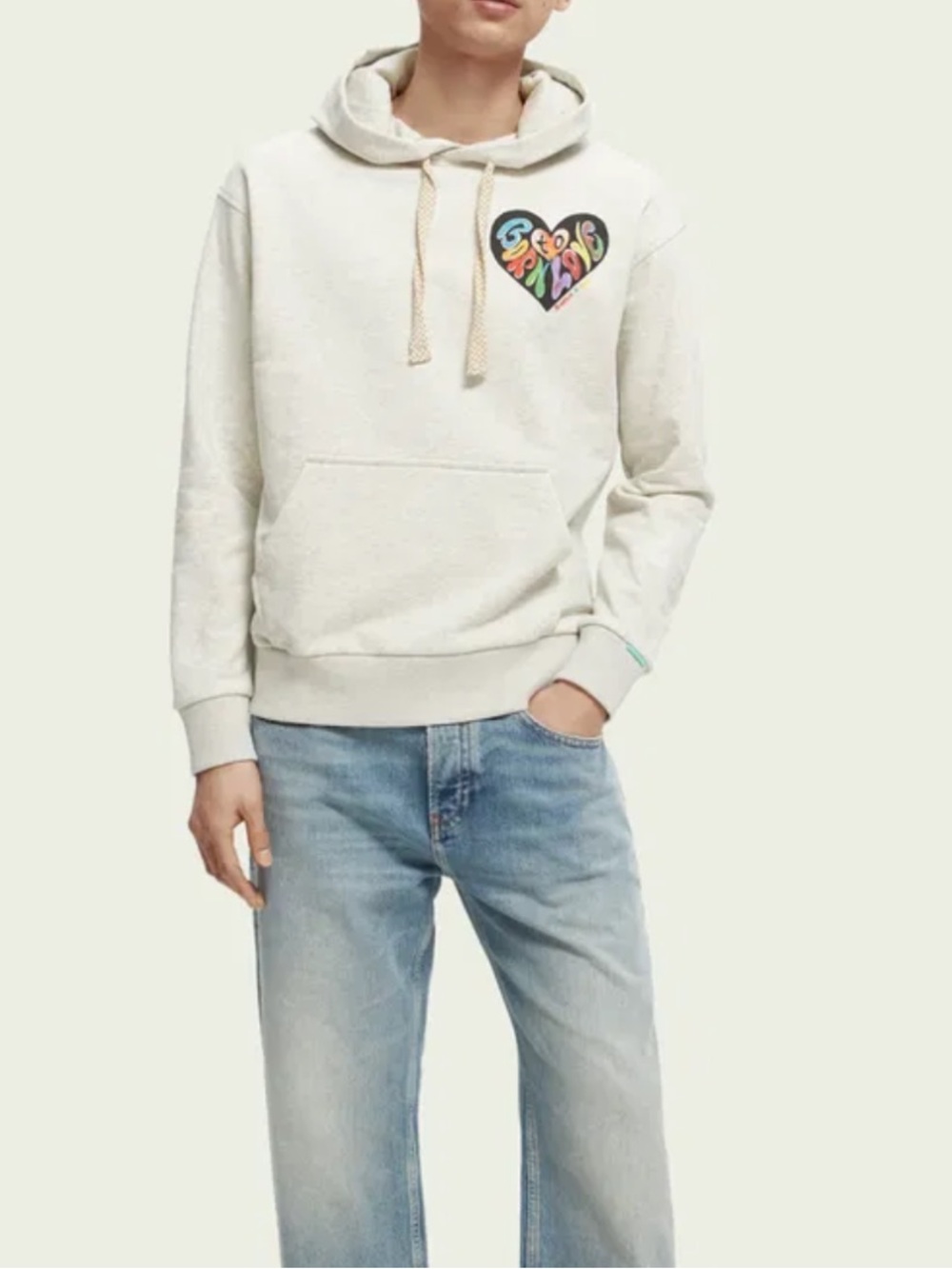 Scotch & Soda Cream Hoodie with Colorful Heart Logo